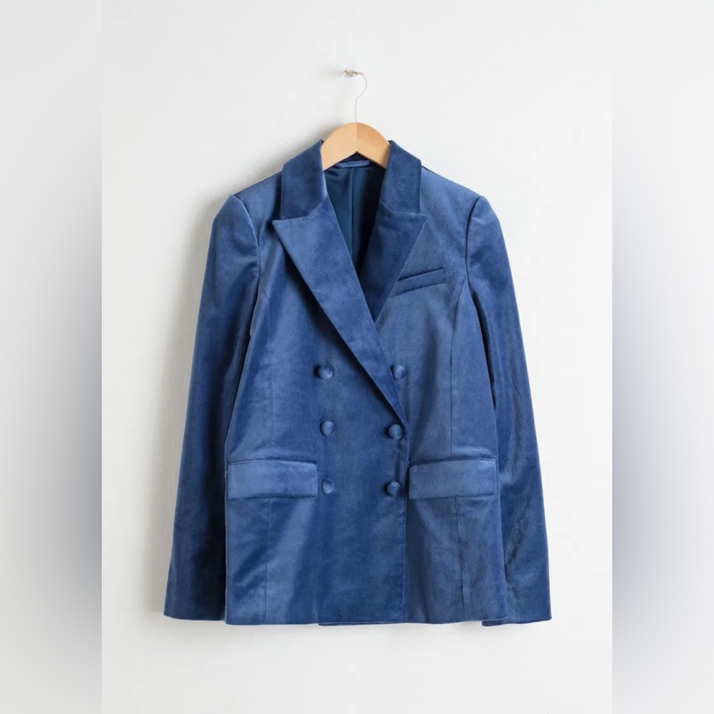 & Other Stories Double Breasted Blue Velvet Blazer